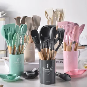 Kit Utensílios Silicone e Madeira 12 Peças IZECook