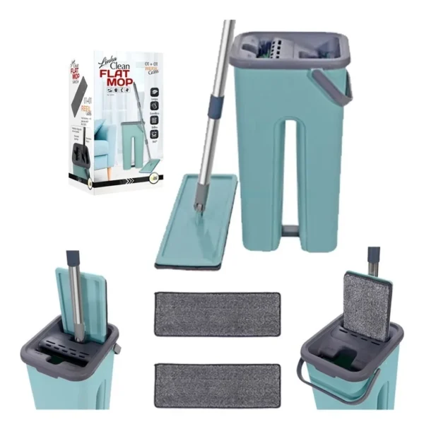 Esfregão Flat Mop IZECLEAN com Balde de 5 Litros e Microfibra de Alta Absorção e Refil Grátis IZESHOP