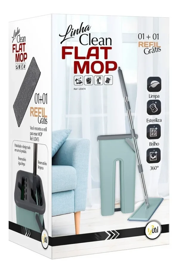 Esfregão Flat Mop IZECLEAN com Balde de 5 Litros e Microfibra de Alta Absorção e Refil Grátis IZESHOP